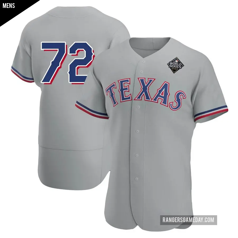 Men's Texas Rangers ＃72 Jonathan Hernandez Authentic Gray Road 2023 World Series Jersey