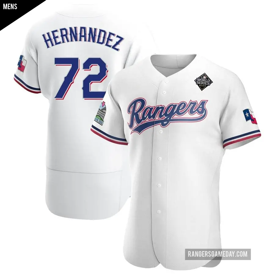 Men's Texas Rangers ＃72 Jonathan Hernandez Authentic White Home 2023 World Series Jersey