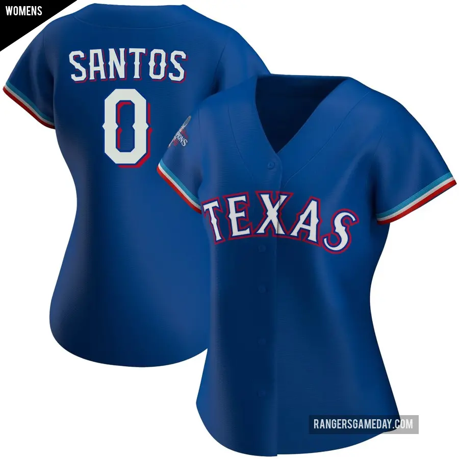 Women's Texas Rangers ＃0 Winston Santos Authentic Royal Alternate 2023 World Series Champions Jersey