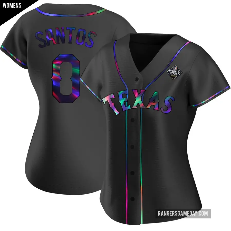 Women's Texas Rangers ＃0 Winston Santos Replica Black Holographic Alternate 2023 World Series Jersey