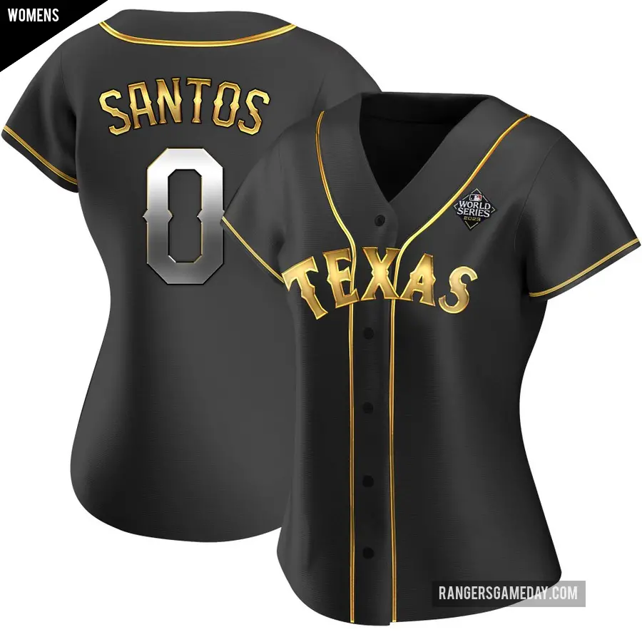 Women's Texas Rangers ＃0 Winston Santos Replica Gold Black en Alternate 2023 World Series Jersey