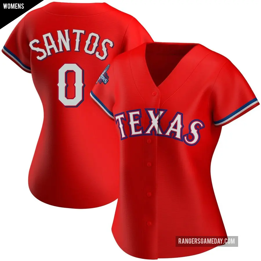 Women's Texas Rangers ＃0 Winston Santos Replica Red Alternate 2023 World Series Champions Jersey