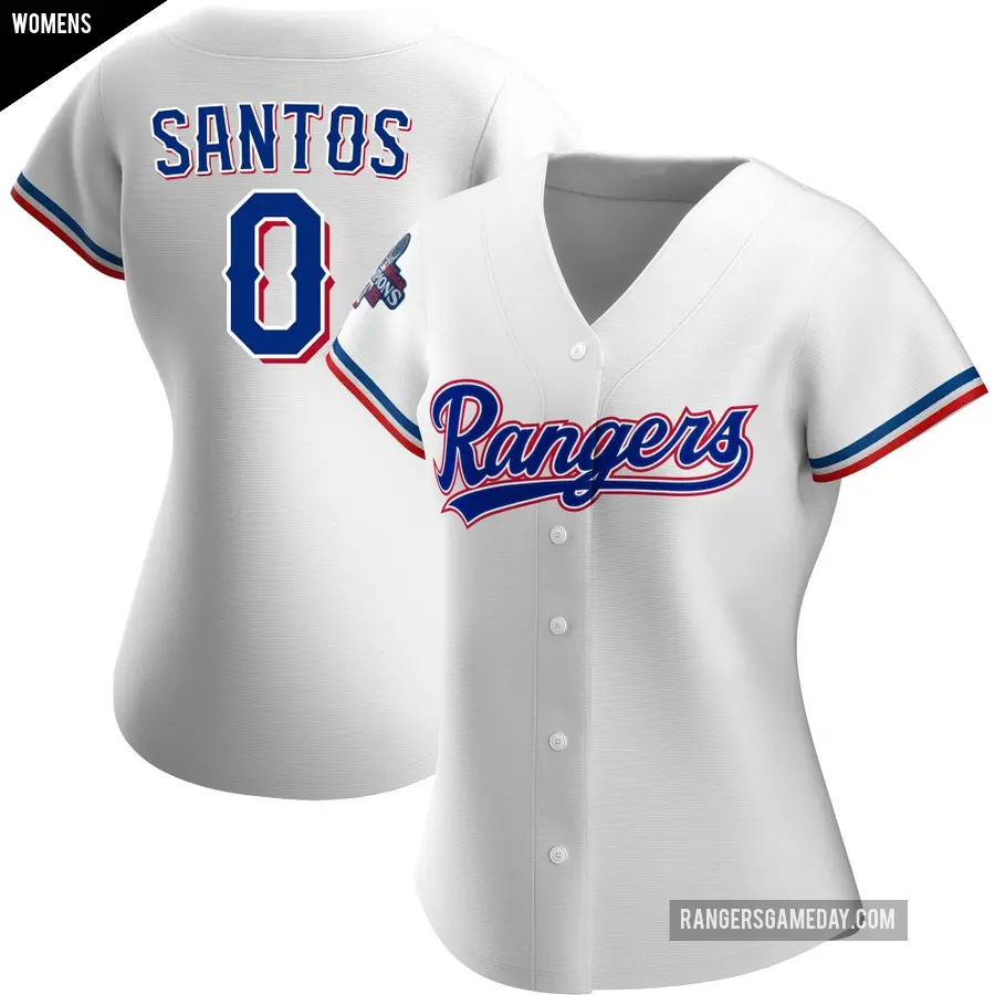 Women's Texas Rangers ＃0 Winston Santos Replica White Home 2023 World Series Champions Jersey