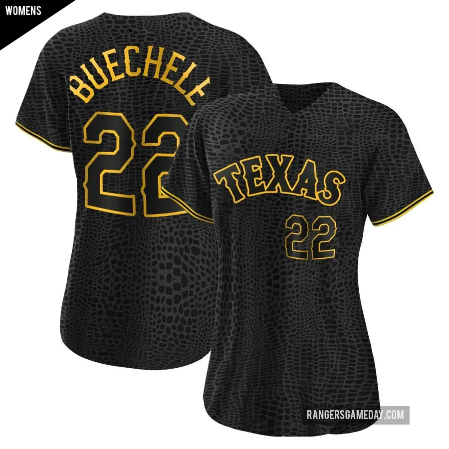 Women's Texas Rangers ＃22 Steve Buechele Replica Black Snake Skin City Jersey