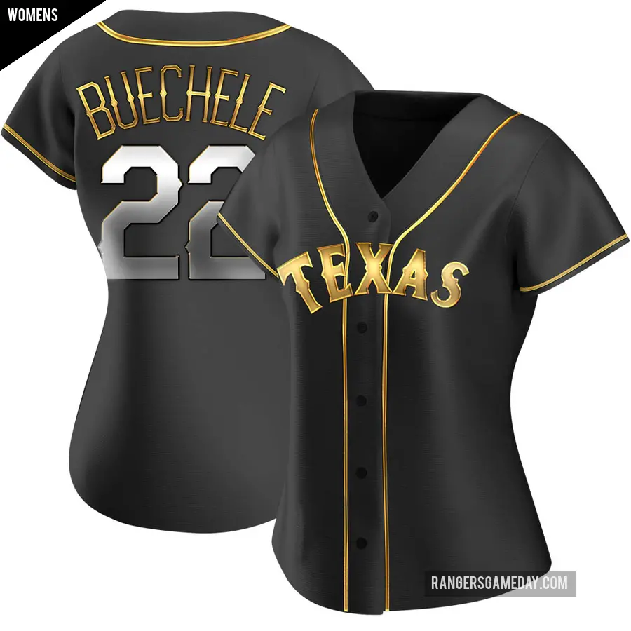 Women's Texas Rangers ＃22 Steve Buechele Replica Gold Black en Alternate Jersey