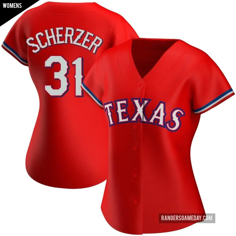 Women's Texas Rangers ＃31 Max Scherzer Authentic Red Alternate Jersey