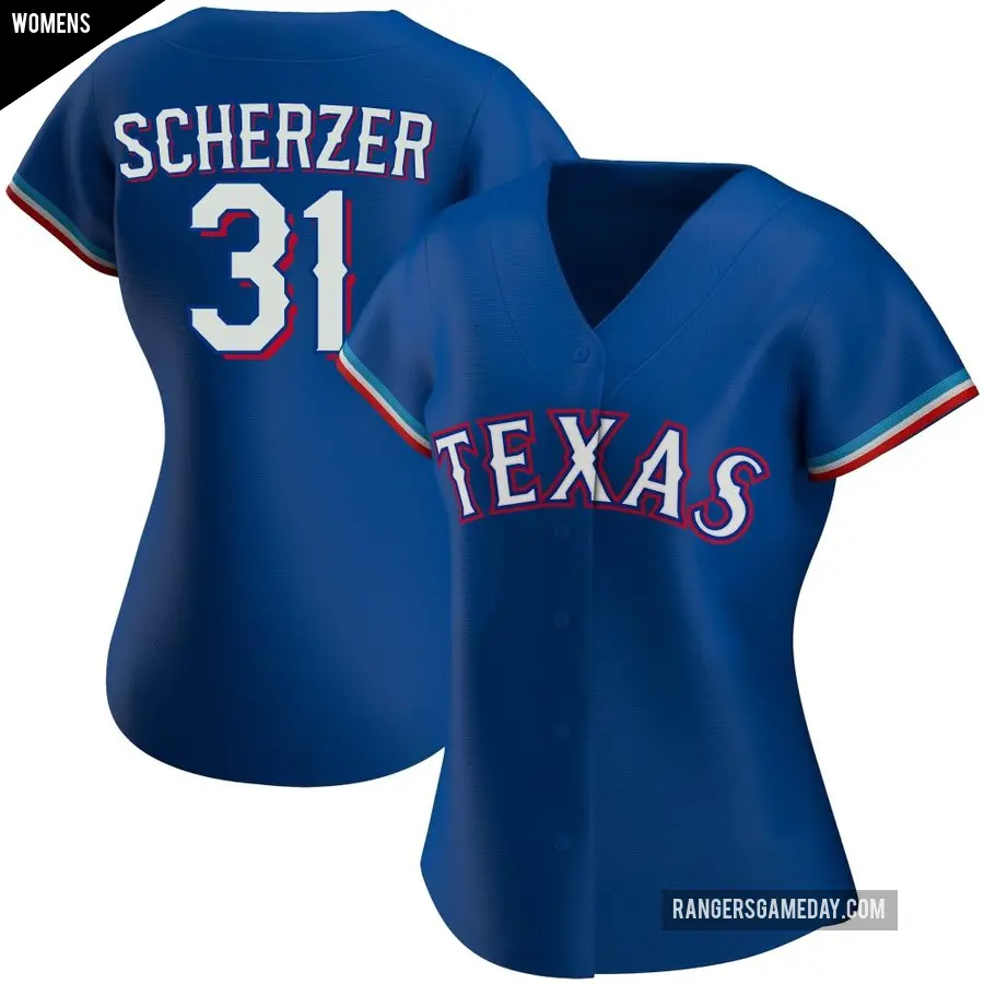 Women's Texas Rangers ＃31 Max Scherzer Authentic Royal Alternate Jersey