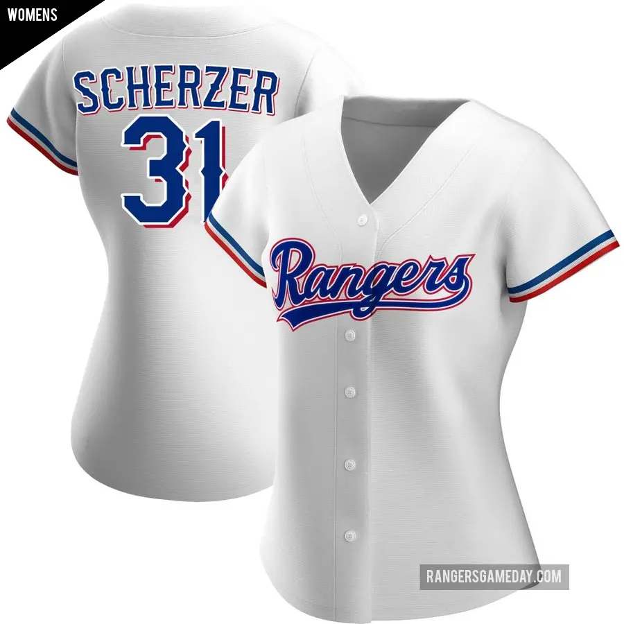 Women's Texas Rangers ＃31 Max Scherzer Authentic White Home Jersey