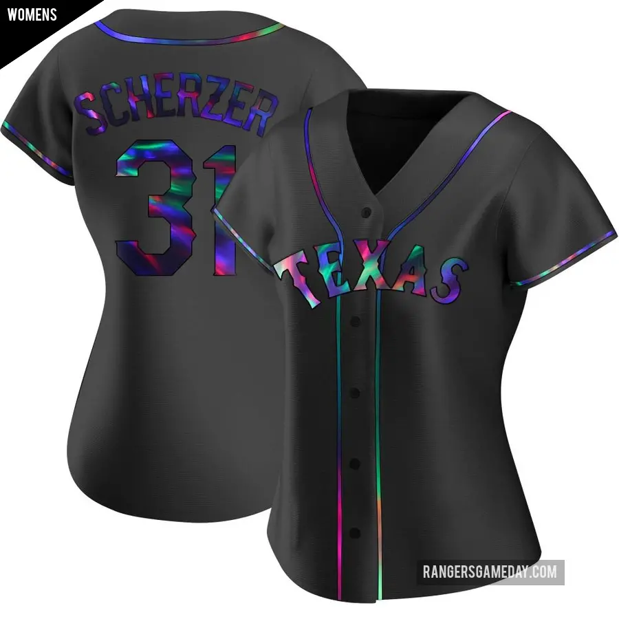 Women's Texas Rangers ＃31 Max Scherzer Replica Black Holographic Alternate Jersey