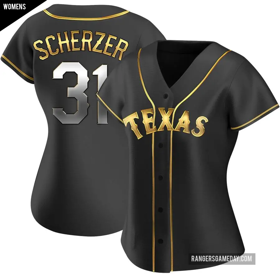 Women's Texas Rangers ＃31 Max Scherzer Replica Gold Black en Alternate Jersey