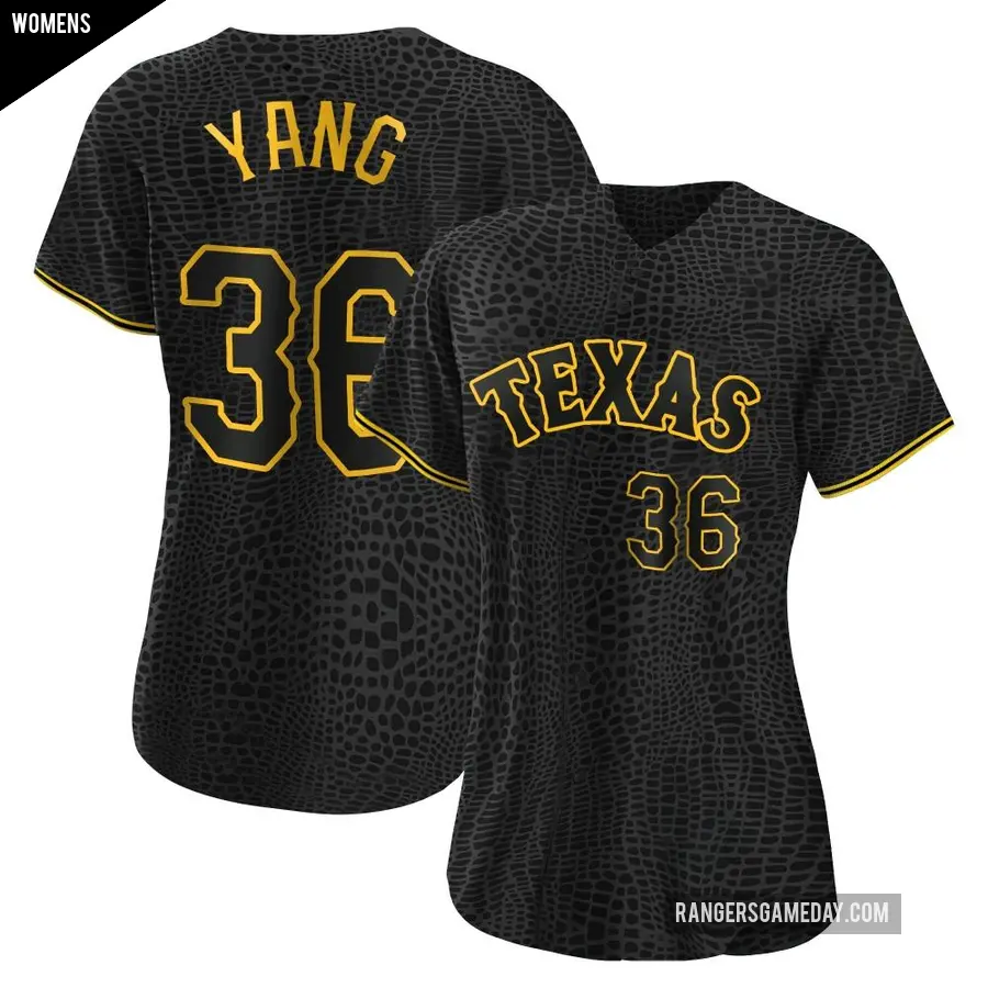 Women's Texas Rangers ＃36 Hyeon-Jong Yang Authentic Black Snake Skin City Jersey