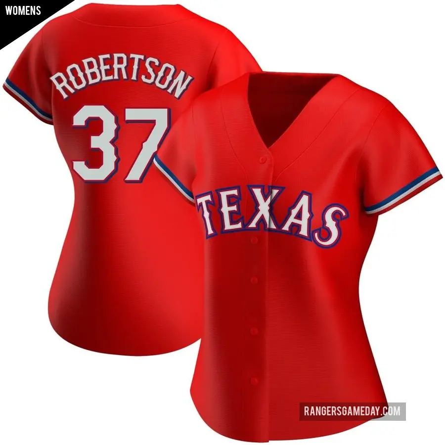 Women's Texas Rangers ＃37 David Robertson Authentic Red Alternate Jersey