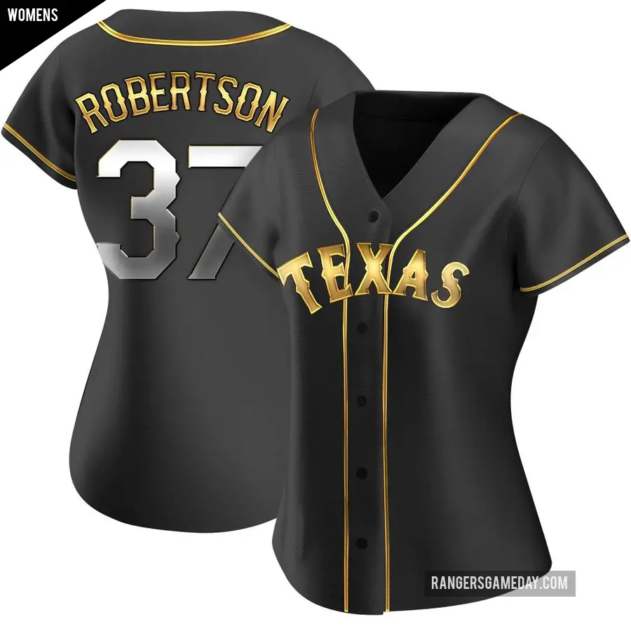 Women's Texas Rangers ＃37 David Robertson Replica Gold Black en Alternate Jersey