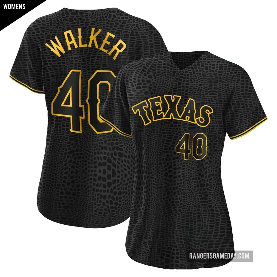 Women's Texas Rangers ＃40 Steele Walker Authentic Black Snake Skin City Jersey