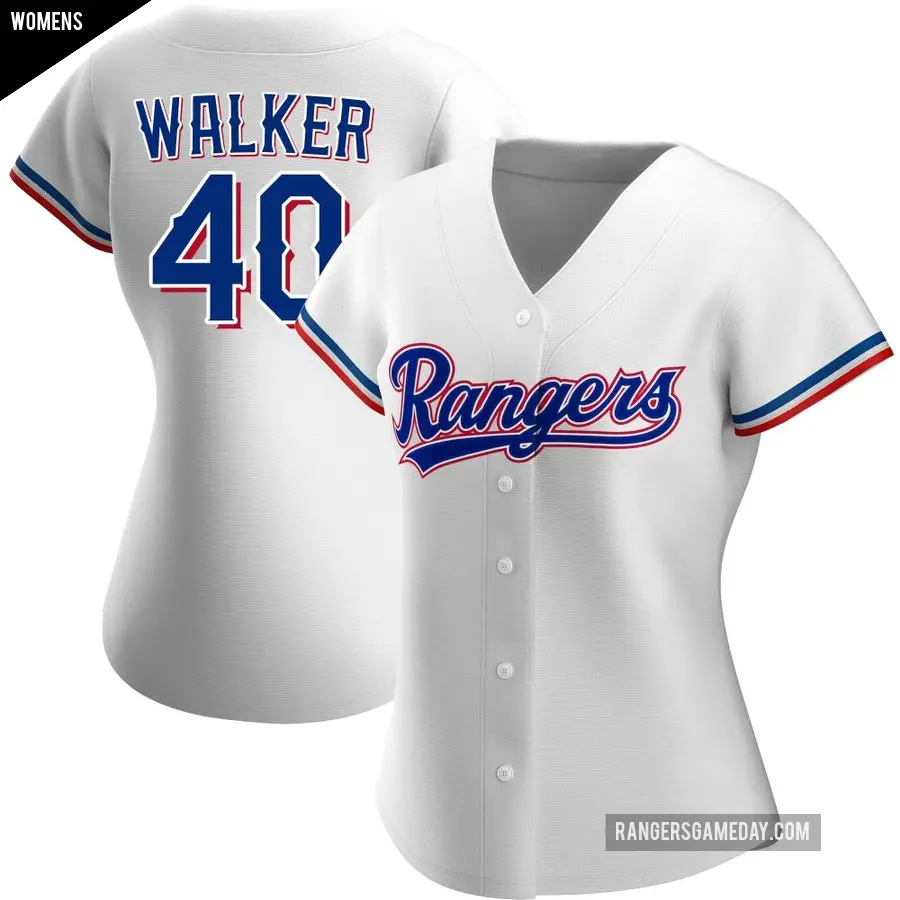 Women's Texas Rangers ＃40 Steele Walker Authentic White Home Jersey