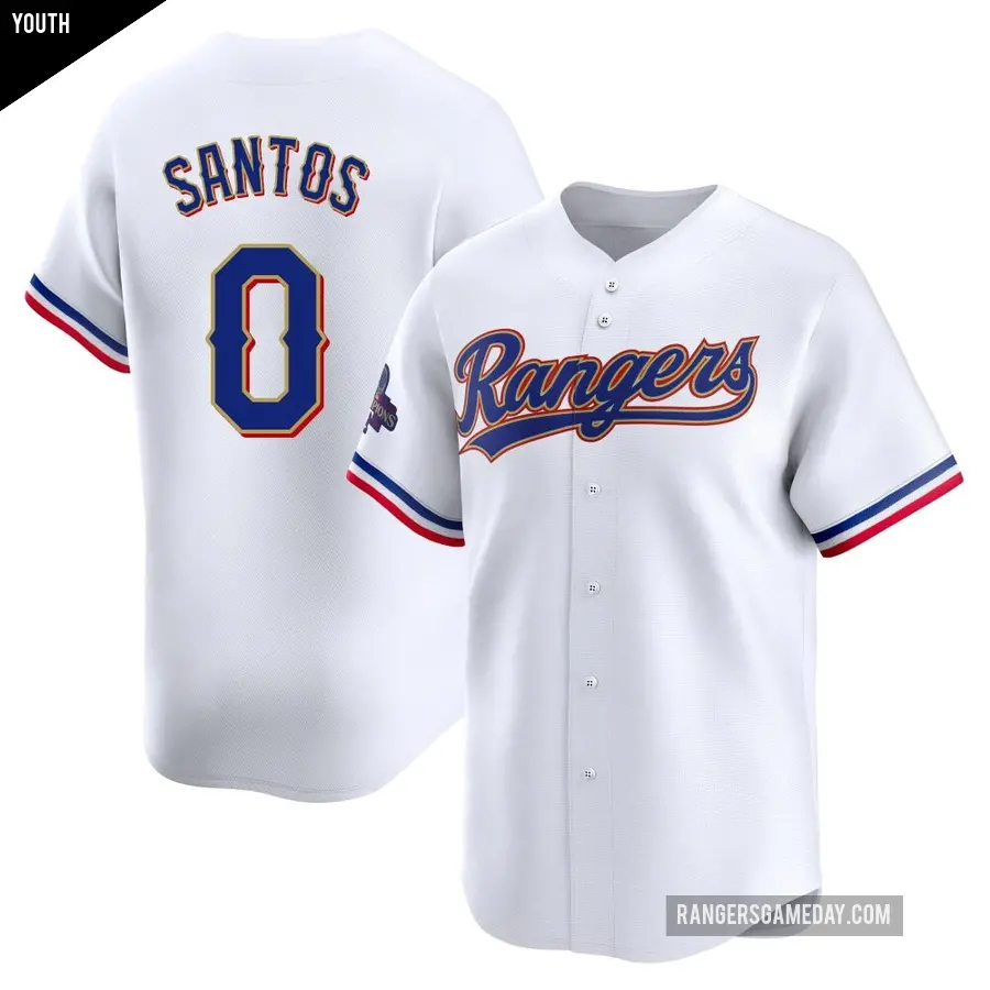 Youth Texas Rangers ＃0 Winston Santos Limited Gold White 2024 Collection Jersey