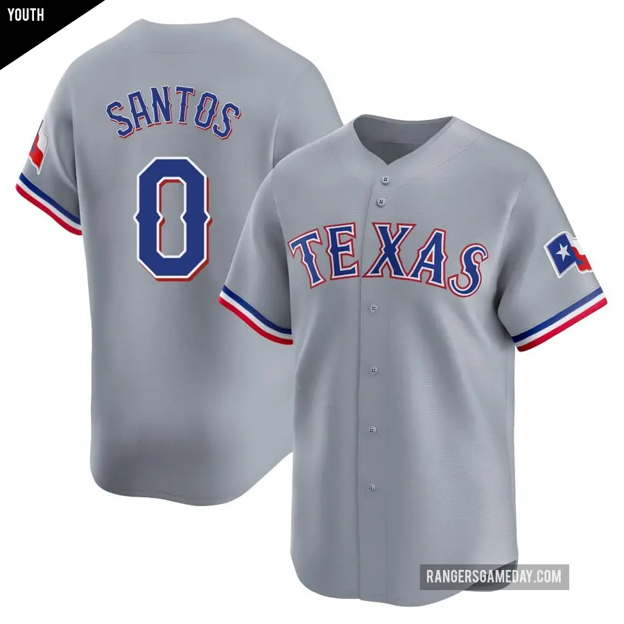 Youth Texas Rangers ＃0 Winston Santos Limited Gray Away Jersey