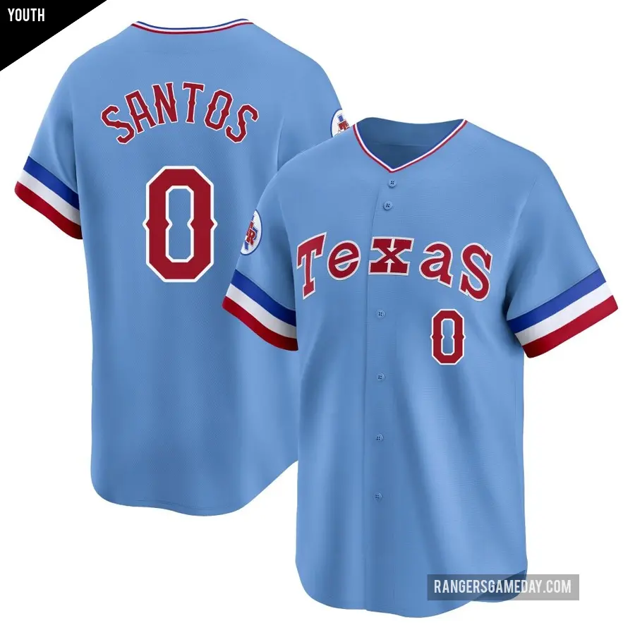 Youth Texas Rangers ＃0 Winston Santos Limited Light Blue Cooperstown Collection Jersey