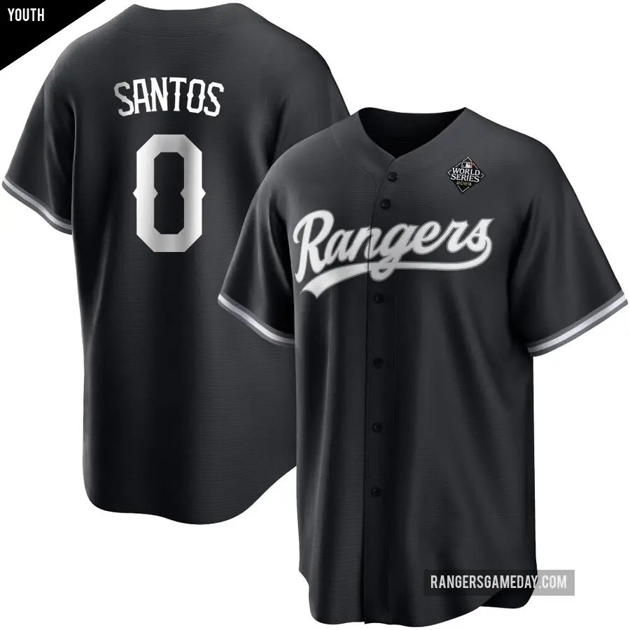 Youth Texas Rangers ＃0 Winston Santos Replica White Black 2023 World Series Jersey