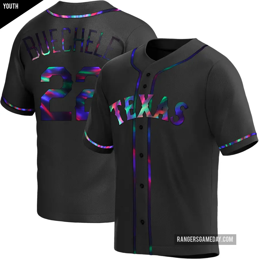 Youth Texas Rangers ＃22 Steve Buechele Replica Black Holographic Alternate Jersey