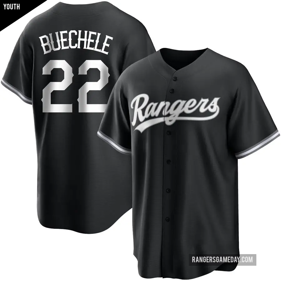 Youth Texas Rangers ＃22 Steve Buechele Replica Black/White Jersey