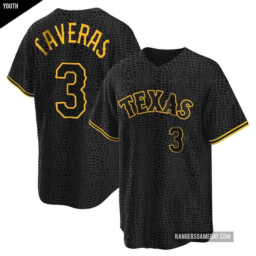 Youth Texas Rangers ＃3 Leody Taveras Replica Black Snake Skin City Jersey