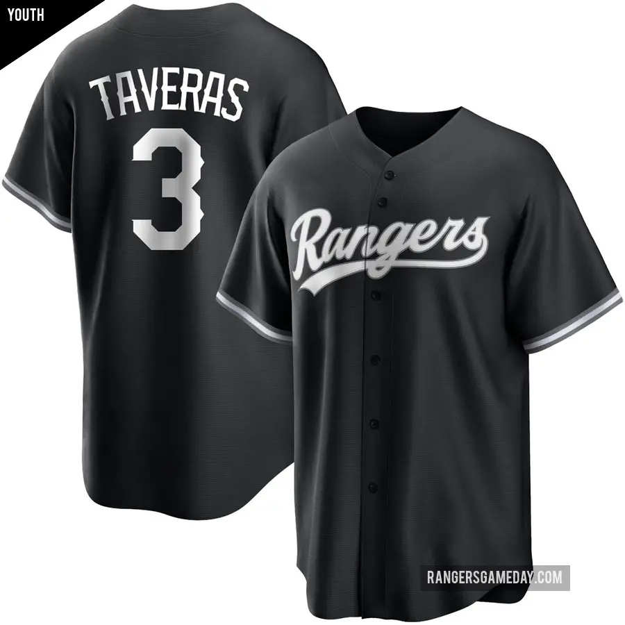 Youth Texas Rangers ＃3 Leody Taveras Replica Black/White Jersey