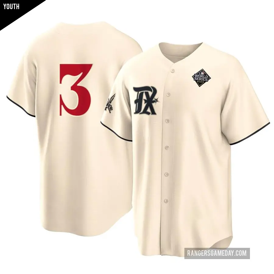 Youth Texas Rangers ＃3 Leody Taveras Replica Cream 2023 City Connect 2023 World Series Jersey