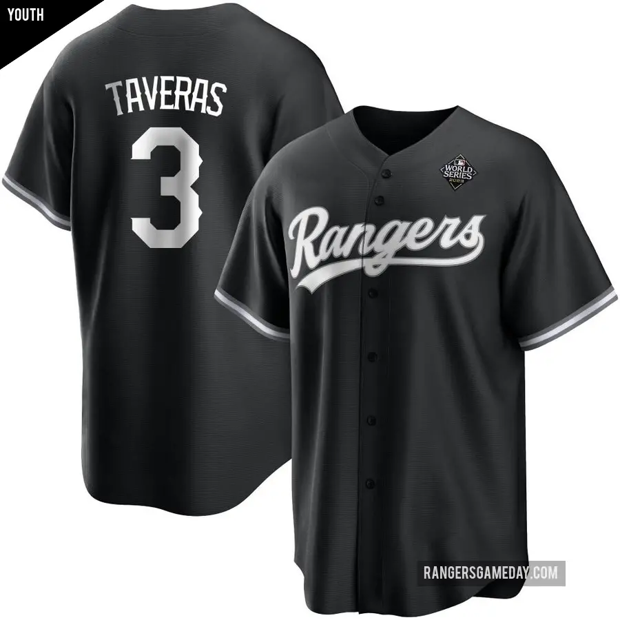 Youth Texas Rangers ＃3 Leody Taveras Replica White Black 2023 World Series Jersey