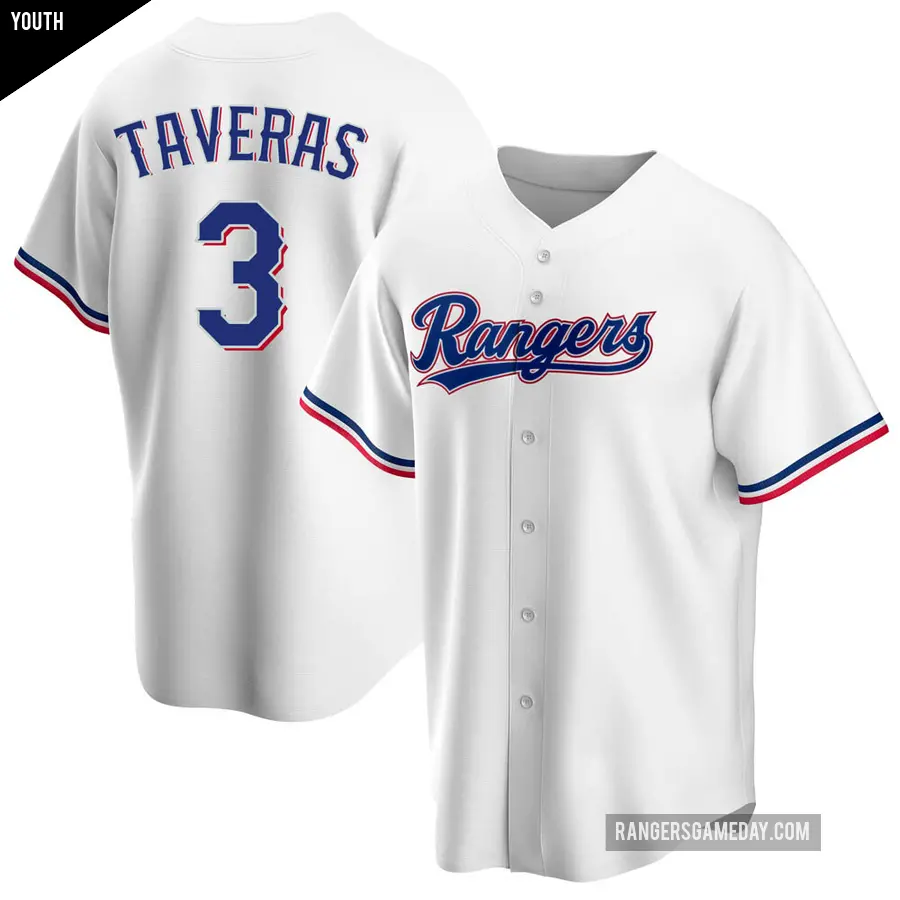 Youth Texas Rangers ＃3 Leody Taveras Replica White Home Jersey