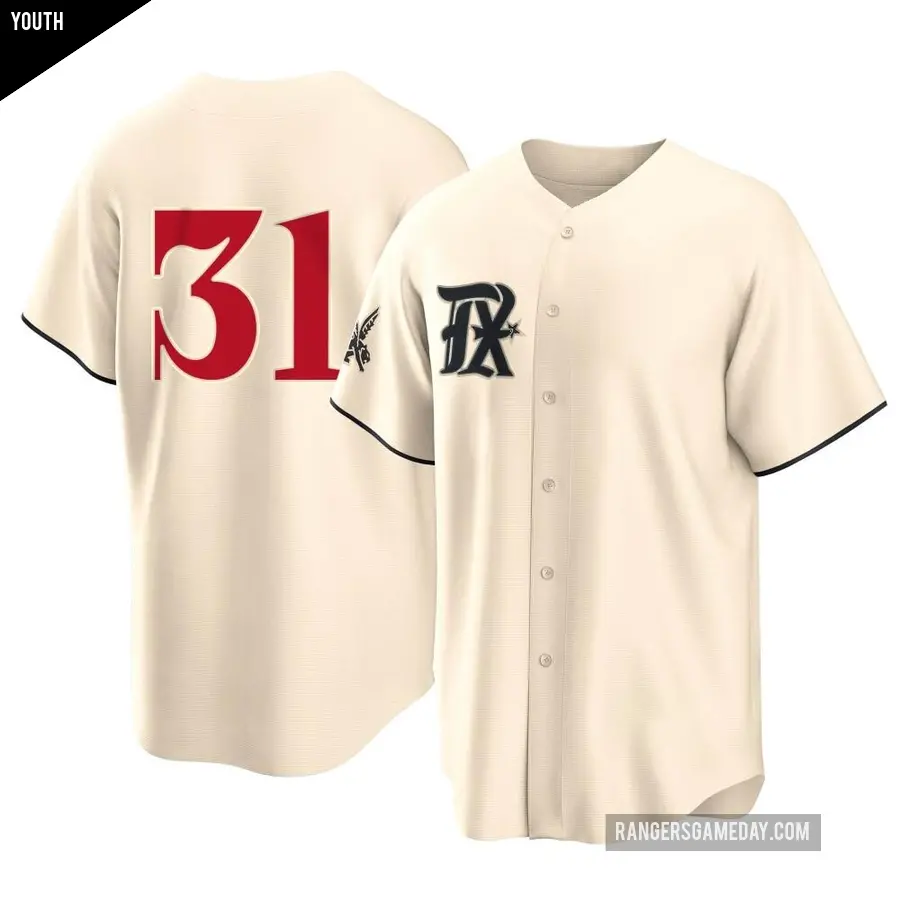 Youth Texas Rangers ＃31 Max Scherzer Replica Cream 2023 City Connect Jersey