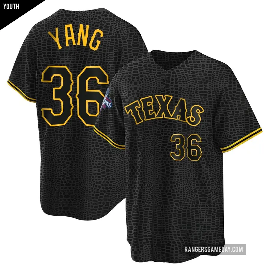 Youth Texas Rangers ＃36 Hyeon-Jong Yang Replica Black Snake Skin City 2023 World Series Champions Jersey