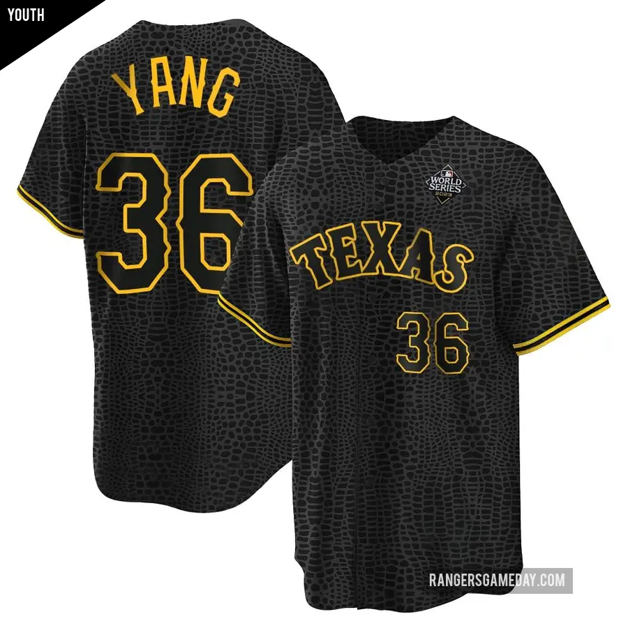 Youth Texas Rangers ＃36 Hyeon-Jong Yang Replica Black Snake Skin City 2023 World Series Jersey