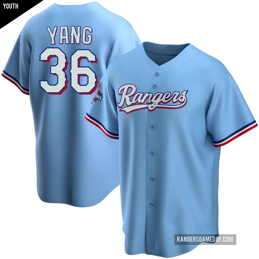 Youth Texas Rangers ＃36 Hyeon-Jong Yang Replica Light Blue Alternate 2023 World Series Champions Jersey