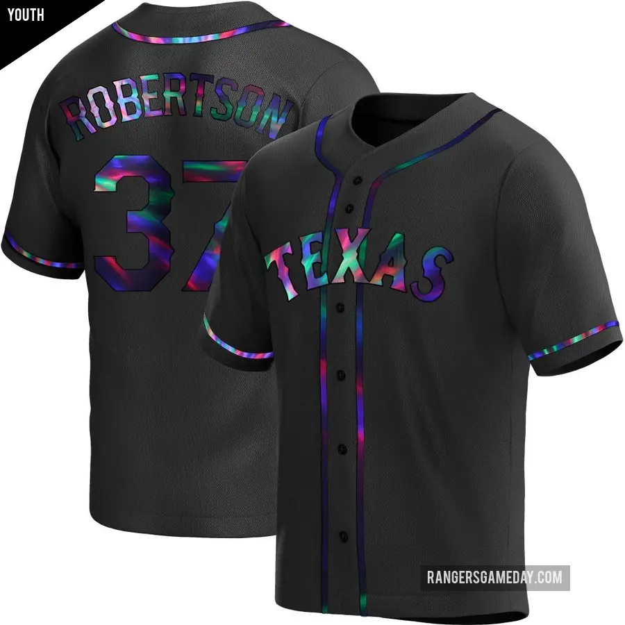 Youth Texas Rangers ＃37 David Robertson Replica Black Holographic Alternate Jersey