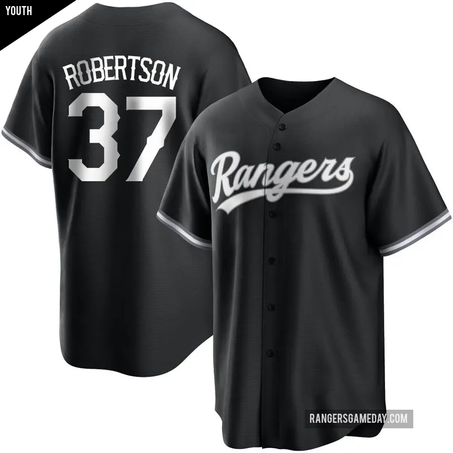 Youth Texas Rangers ＃37 David Robertson Replica Black/White Jersey