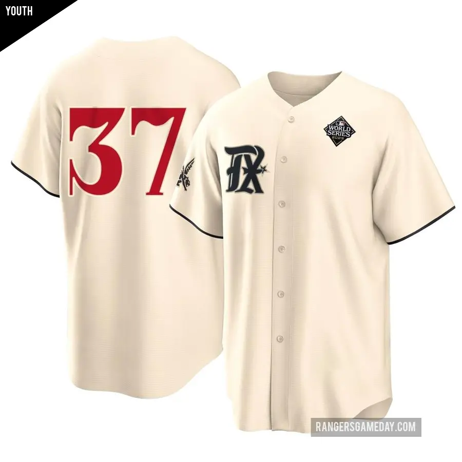 Youth Texas Rangers ＃37 David Robertson Replica Cream 2023 City Connect 2023 World Series Jersey