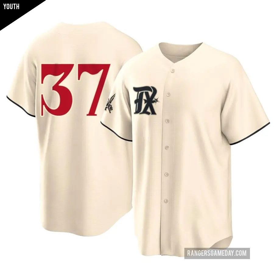 Youth Texas Rangers ＃37 David Robertson Replica Cream 2023 City Connect Jersey