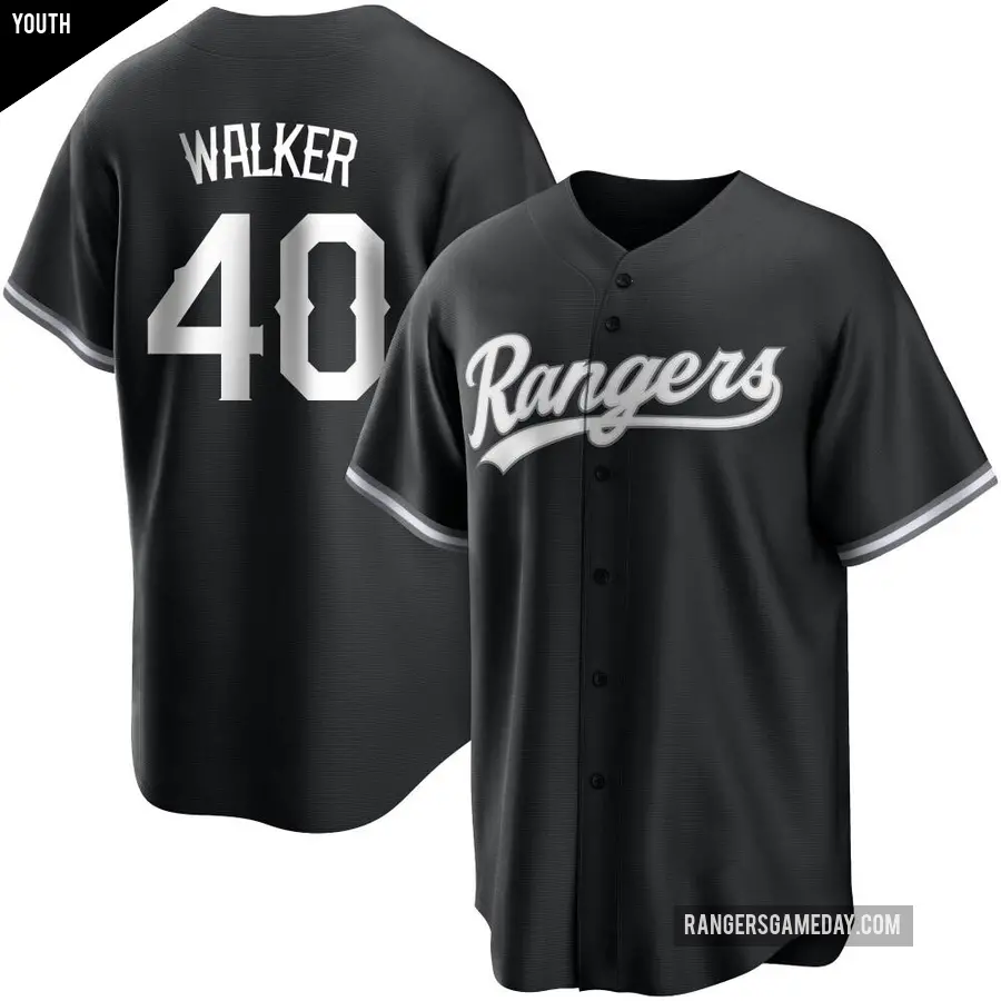 Youth Texas Rangers ＃40 Steele Walker Replica Black/White Jersey