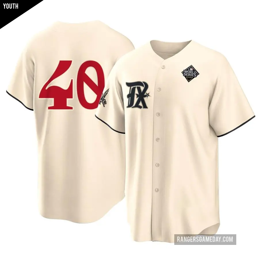 Youth Texas Rangers ＃40 Steele Walker Replica Cream 2023 City Connect 2023 World Series Jersey