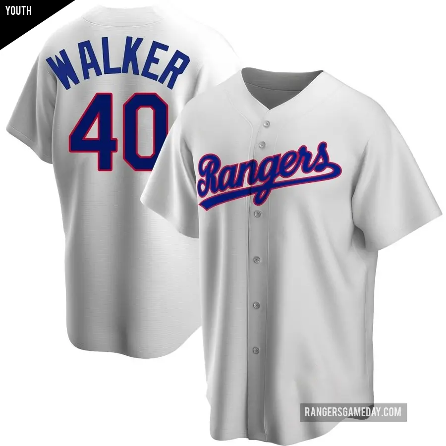 Youth Texas Rangers ＃40 Steele Walker Replica White Home Cooperstown Collection Jersey