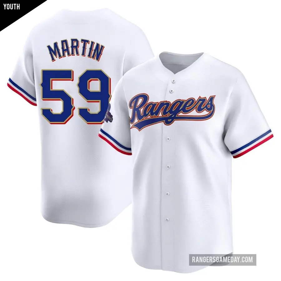 Youth Texas Rangers ＃59 Brett Martin Limited Gold White 2024 Collection Jersey