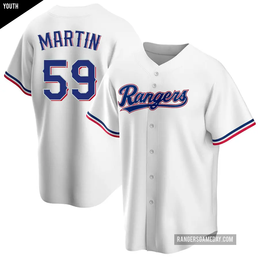 Youth Texas Rangers ＃59 Brett Martin Replica White Home Jersey