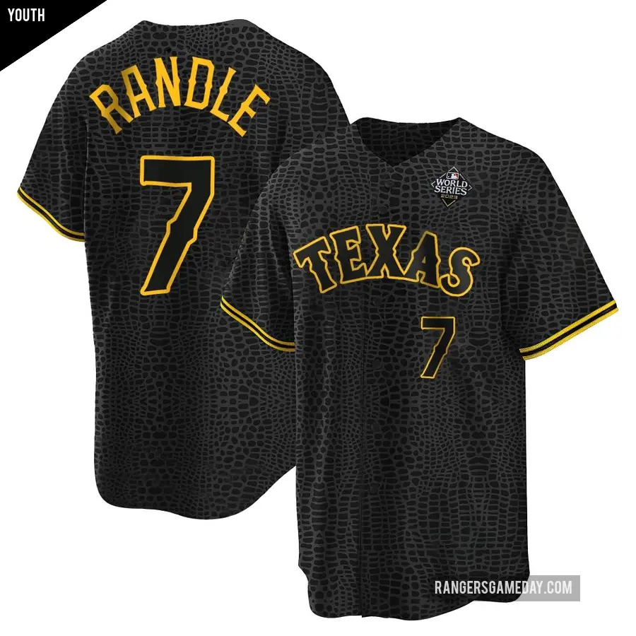 Youth Texas Rangers ＃7 Lenny Randle Replica Black Snake Skin City 2023 World Series Jersey