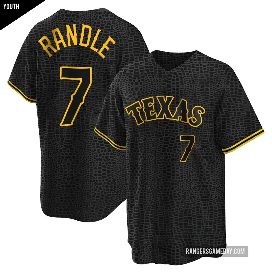 Youth Texas Rangers ＃7 Lenny Randle Replica Black Snake Skin City Jersey