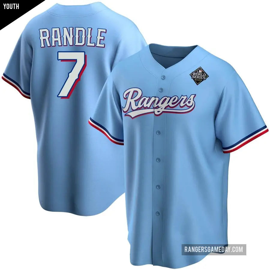 Youth Texas Rangers ＃7 Lenny Randle Replica Light Blue Alternate 2023 World Series Jersey