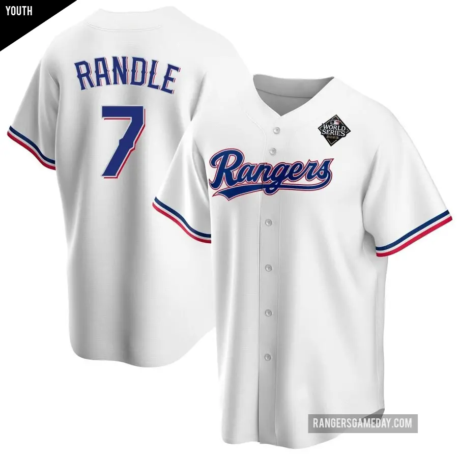 Youth Texas Rangers ＃7 Lenny Randle Replica White Home 2023 World Series Jersey