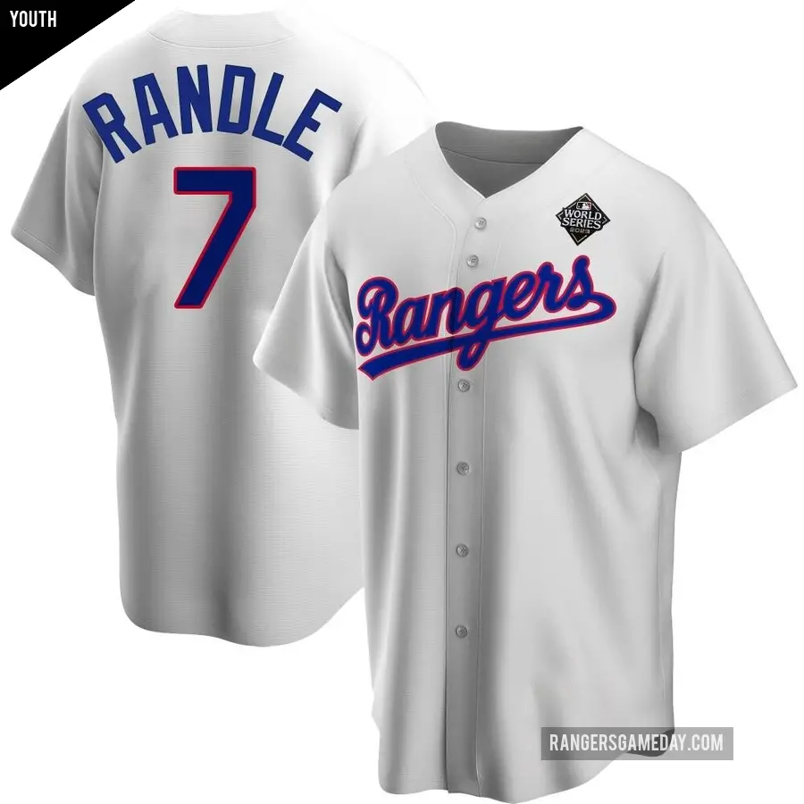 Youth Texas Rangers ＃7 Lenny Randle Replica White Home Cooperstown Collection 2023 World Series Jersey