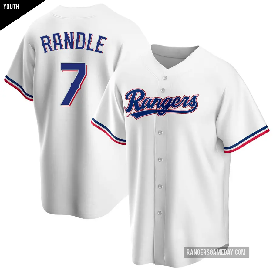 Youth Texas Rangers ＃7 Lenny Randle Replica White Home Jersey