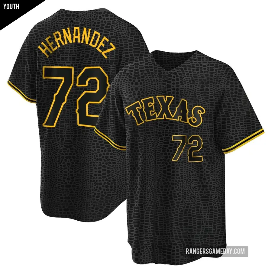 Youth Texas Rangers ＃72 Jonathan Hernandez Replica Black Snake Skin City Jersey